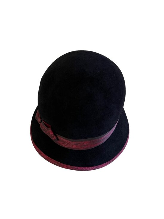 Louise Green Black Burgundy Lace Ribbon Bow Hat Cloche Style 100% Wool USA main image 5